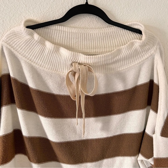 PROMESA Wide Boat Neck Drop shoulder Stripe Knit sweater women Sz S/M - Picture 3 of 6